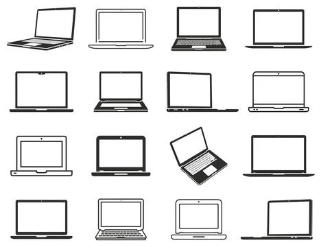 Laptop icons set. Computer notebook icons. Stock Illustration