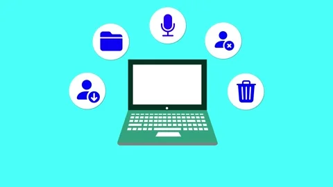 Laptop with icons for voice command accessibility and file management anima.. Stock Footage 269195239