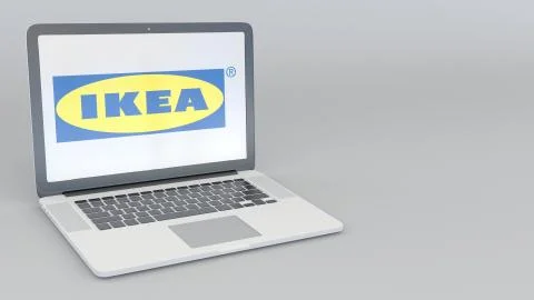 Laptop with Ikea logo. Computer technology conceptual editorial 3D rendering Stock Illustration