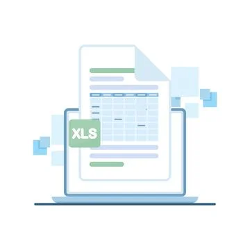 Laptop illustration featuring XLS spreadsheet download Stock Illustration