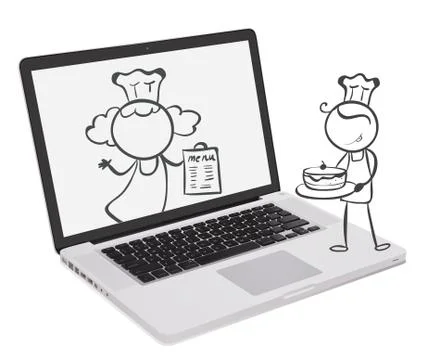 A laptop with an image of chefs 스톡 일러스트