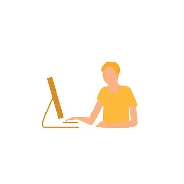 Laptop with important information on the screen. Man typing main message. People Illustrazione stock