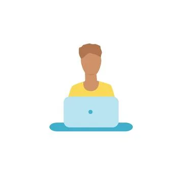Laptop with important information on the screen. Man typing main message. People イラスト素材