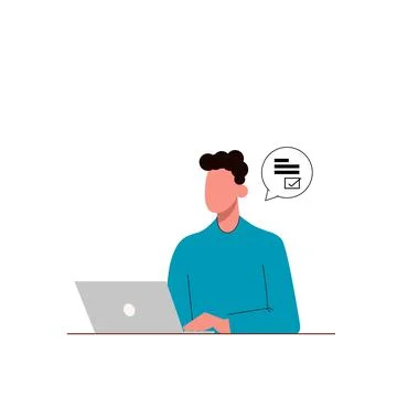 Laptop with important information on the screen. Man typing main message. People Stockillustratie