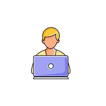 Laptop with important information on the screen. Man typing main message. People Stock Illustration