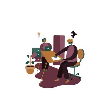 Laptop with important information on the screen. Man typing main message. People Illustration