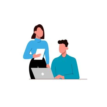 Laptop with important information on the screen. Man typing main message. People Stock Illustration