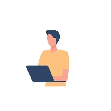 Laptop with important information on the screen. Man typing main message. People Stock Illustration