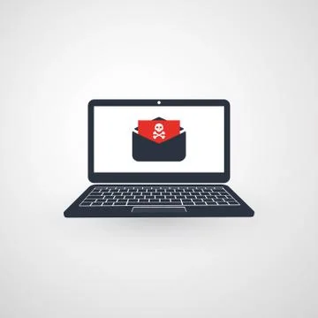 Laptop Infected Using Malicious E-mail Message 스톡 일러스트