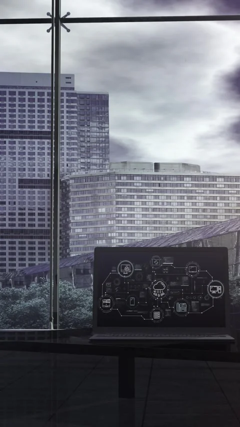 Laptop with infographics on the subject of cloud technologies. Stock Footage 326020526