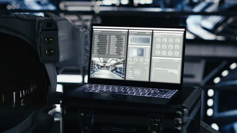 Laptop inside high tech spaceship cockpi... | Stock Video | Pond5