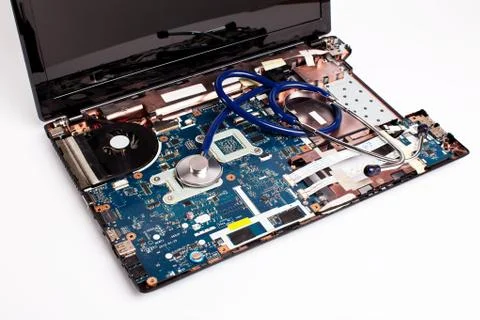 Laptop inside with stescope Stock Photos