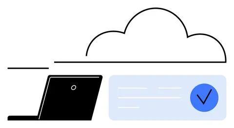 Laptop Interacting with Cloud Service Featuring Checklist Verification and .. Stock Illustration