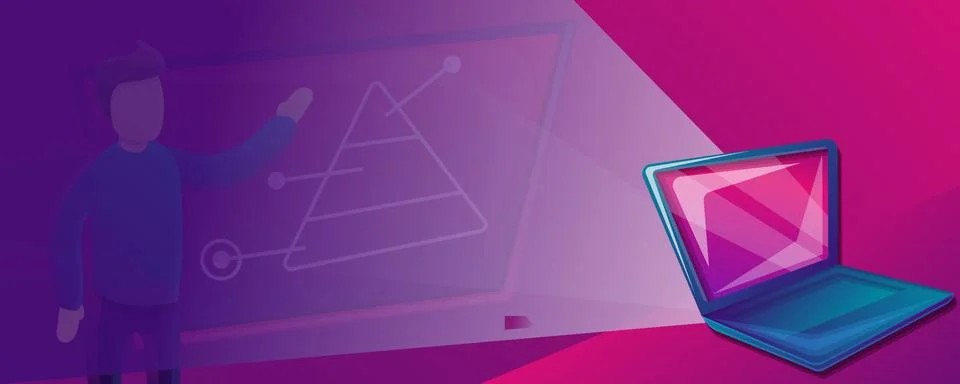 Laptop interactive learning concept banner, cartoon style Stock Illustration