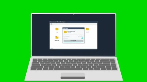 Laptop interface showing folder sharing with link on green screen. 4K Video stock 342114851