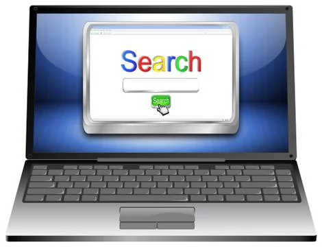 Laptop with Internet Search engine browser window 库存照片