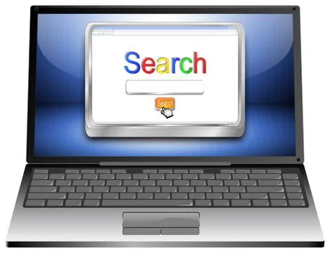 Laptop with Internet Search engine browser window Foto stock