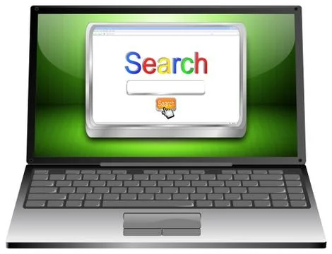 Laptop with Internet Search engine browser window 库存照片