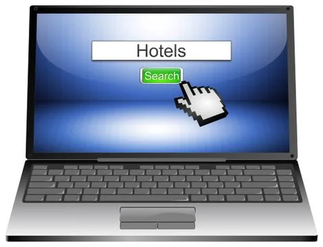 Laptop with internet web search engine hotels Stockillustratie