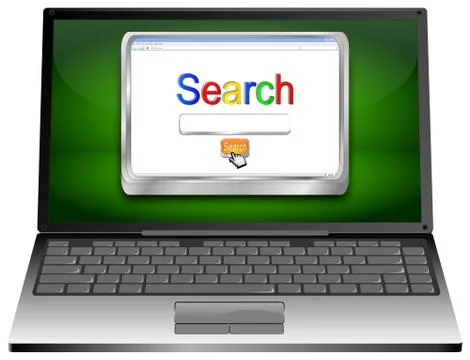 Laptop with internet web search engine 스톡 일러스트