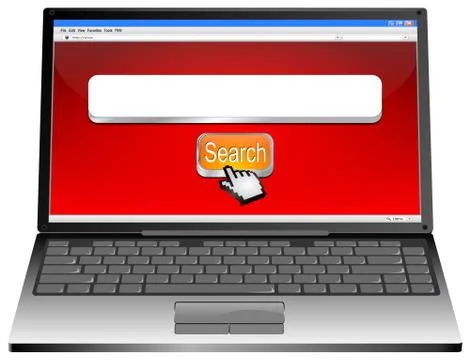 Laptop with internet web search engine and cursor - 3D illustration 스톡 일러스트