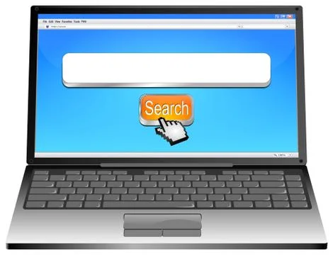 Laptop with internet web search engine and cursor - 3D illustration Stock Illustration