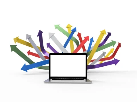 Laptop  isolated on white background with arrow chart. 3D Illustration. Stock Footage 158321783