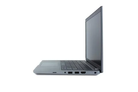 Laptop isolated on a white background. Side view Stock Photos