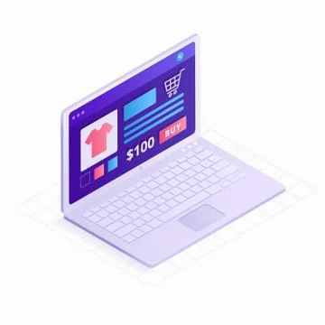 Laptop Isometric 3D in flat design vector illustration. Online shopping icon Stock Illustration