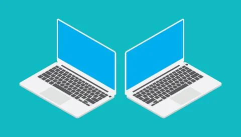 Laptop isometric with blue screen angle left and right Stock Illustration