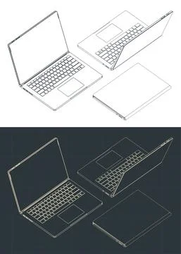 Laptop isometric blueprints Stock Illustration
