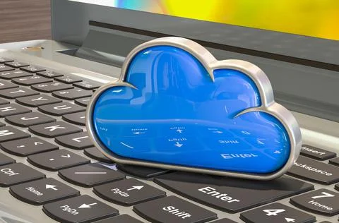 Laptop keyboard with cloud storage, 3D rendering 스톡 일러스트