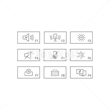 Laptop Keyboard Function Key Icons Set Outline Vector Stock-Illustration