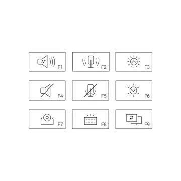 Laptop Keyboard Function Key Icons Set Outline Vector Stock Illustration