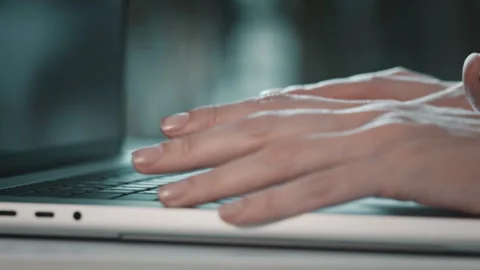 Laptop keyboard hands typing close up. Remote job Stock Footage 258603387