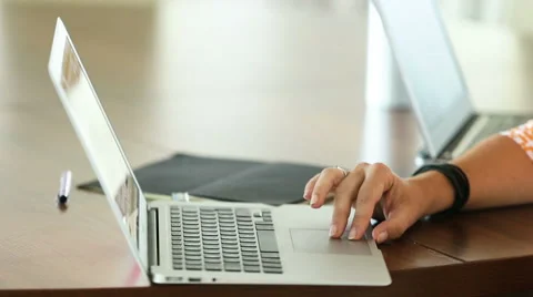 Laptop keyboard typing. Hands touch typing on a laptop keyboard. Camera performs Stock Footage 65834267