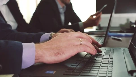 Laptop keyboard typing. Hands touch typing on a laptop keyboard. Camera performs Stock Footage 81476162