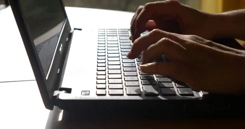 Laptop keyboard typing slow motion professional beautiful female hands Stock Footage 76700054