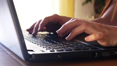 Laptop keyboard typing slow motion professional beautiful female hands Stock Footage 77784686