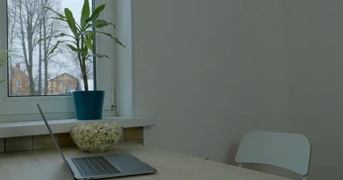 Laptop on the kitchen. Concept of working space Stock Footage 123104083