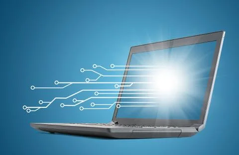 Laptop with lightspot on blue 스톡 일러스트