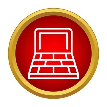 Laptop linear icon on a bold red and gold background Stock Illustration