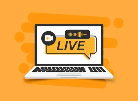 Laptop live webinar icon in flat style. Online seminar vector illustration .. Stock Illustration