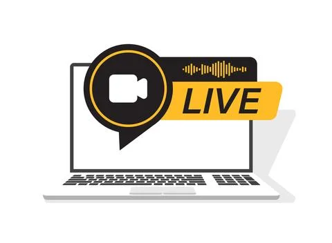 Laptop live webinar icon in flat style. Online seminar vector illustration .. Illustrazione stock