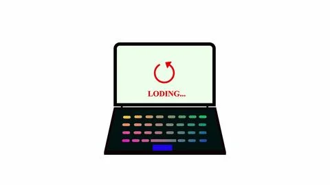 Laptop with a loading icon on the screen isolated on a white abstract backg.. Stock Illustration