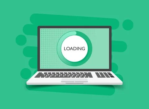 Laptop loading process icon in flat style. Software update vector illustrat.. Stockillustratie