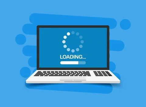 Laptop loading process icon in flat style. Software update vector illustrat.. Illustrazione stock