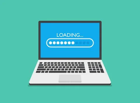 Laptop loading process icon in flat style. Software update vector illustrat.. Stock-Illustration