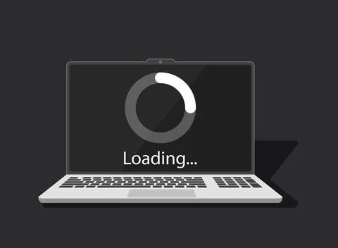 Laptop loading process icon in flat style. Software update vector illustrat.. Illustrazione stock