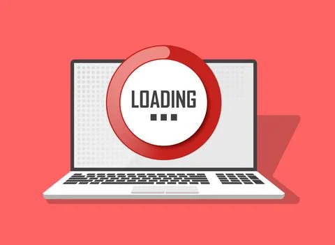 Laptop loading process icon in flat style. Software update vector illustrat.. Stock Illustration